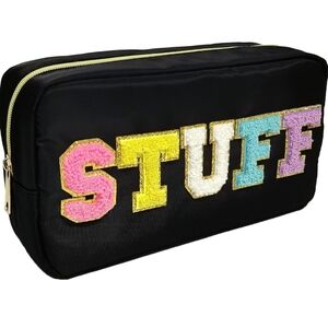 Black‎ Cosmetic Bag with Colorful 'STUFF' Design